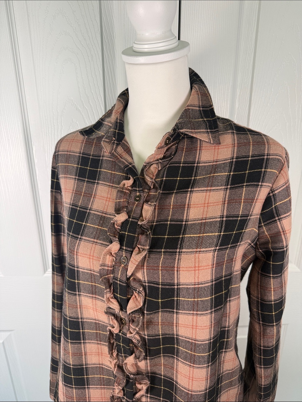 Boho Y2K Pink Plaid Ruffle Flannel Western Cowboy Concert Festival Top🦋